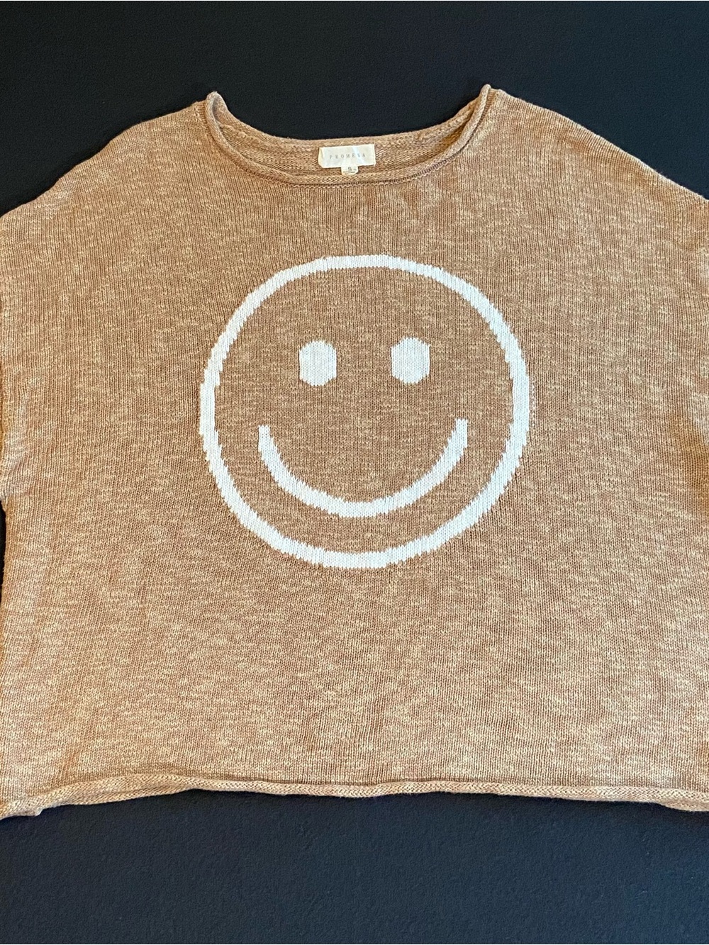 Promesa Camel Smiley Face Crop Sweater